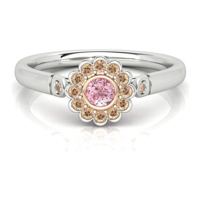 18ct White & Rose Gold 0.16ct Argyle Origin Pink Diamond Halo-Style Dress Ring