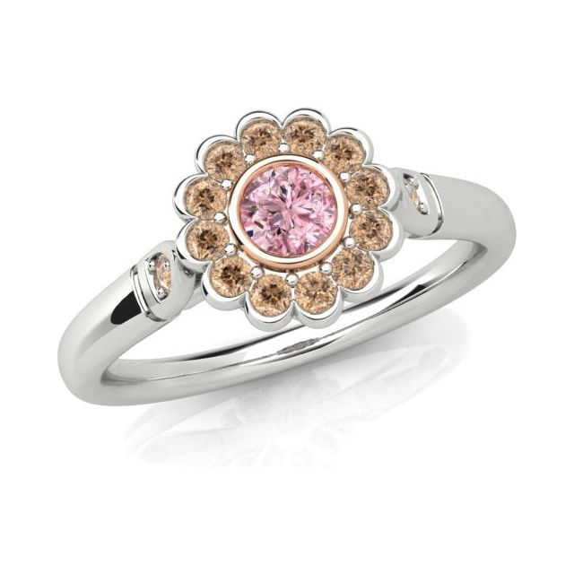 18ct White & Rose Gold 0.16ct Argyle Origin Pink Diamond Halo-Style Dress Ring
