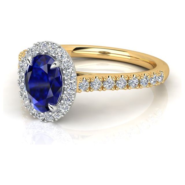18ct Yellow & White Gold 0.93ct Sapphire & Diamond Halo-Style Dress Ring