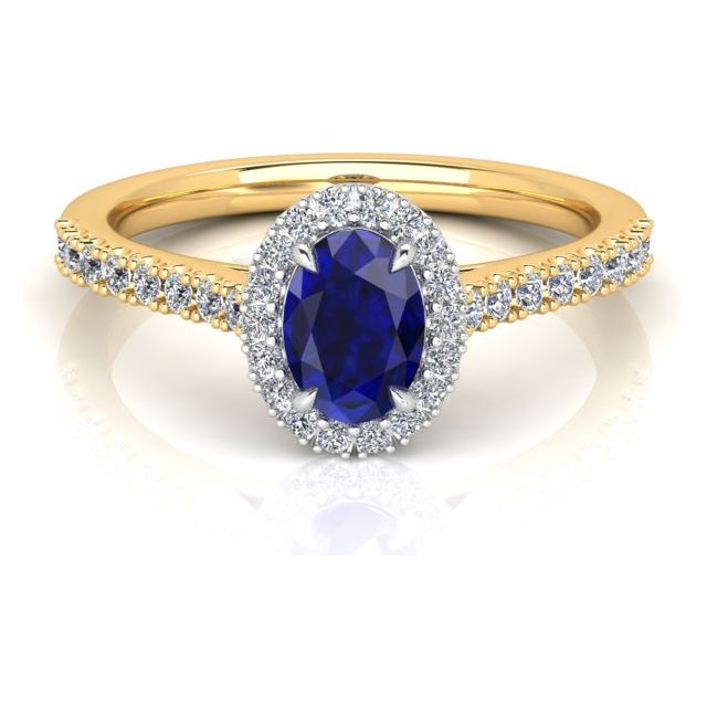 18ct Yellow & White Gold 0.93ct Sapphire & Diamond Halo-Style Dress Ring