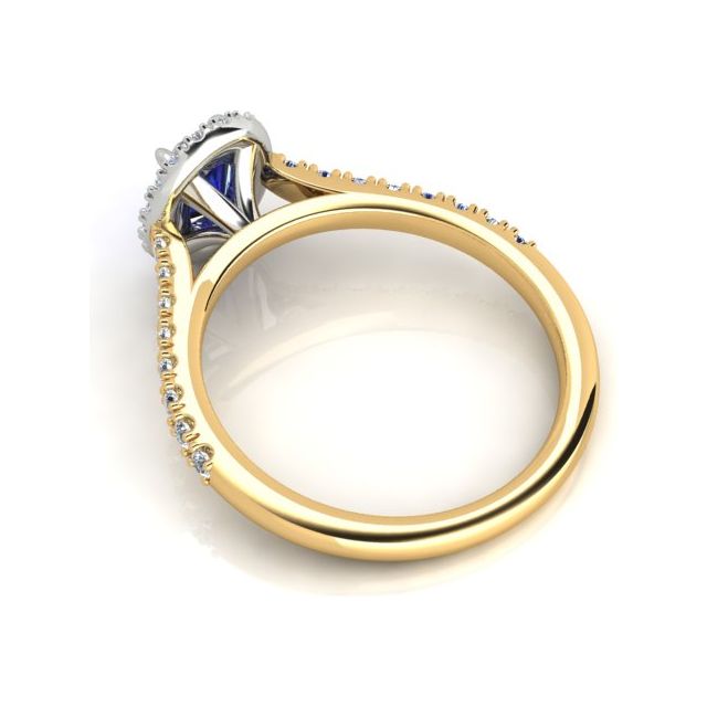 18ct Yellow & White Gold 0.93ct Sapphire & Diamond Halo-Style Dress Ring