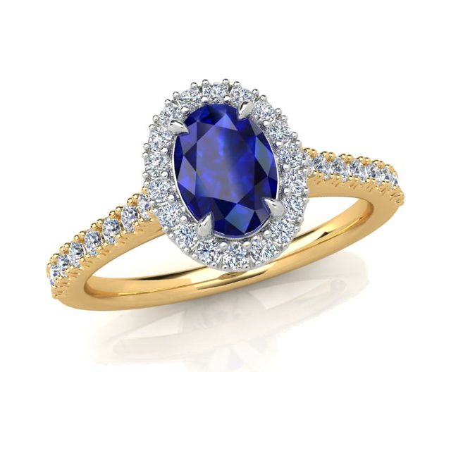 18ct Yellow & White Gold 0.93ct Sapphire & Diamond Halo-Style Dress Ring