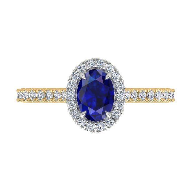 18ct Yellow & White Gold 0.93ct Sapphire & Diamond Halo-Style Dress Ring