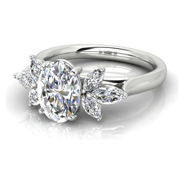 Platinum 1.63ct Floral-Style Oval Diamond Engagement Ring