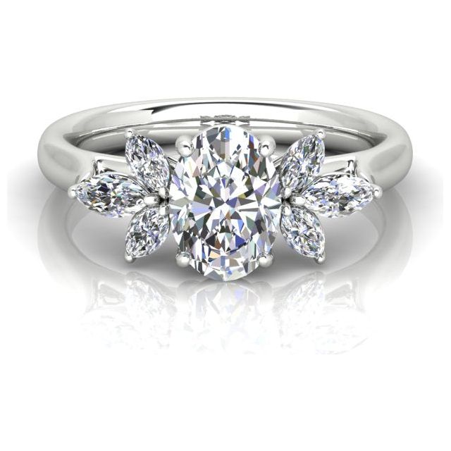 Platinum 1.63ct Floral-Style Oval Diamond Engagement Ring