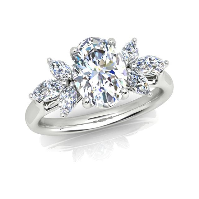 Platinum 1.63ct Floral-Style Oval Diamond Engagement Ring