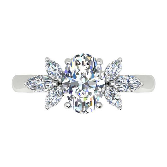 Platinum 1.63ct Floral-Style Oval Diamond Engagement Ring