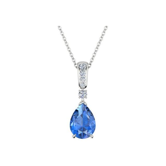 18ct White Gold Pear Tanzanite & Diamond Pendant