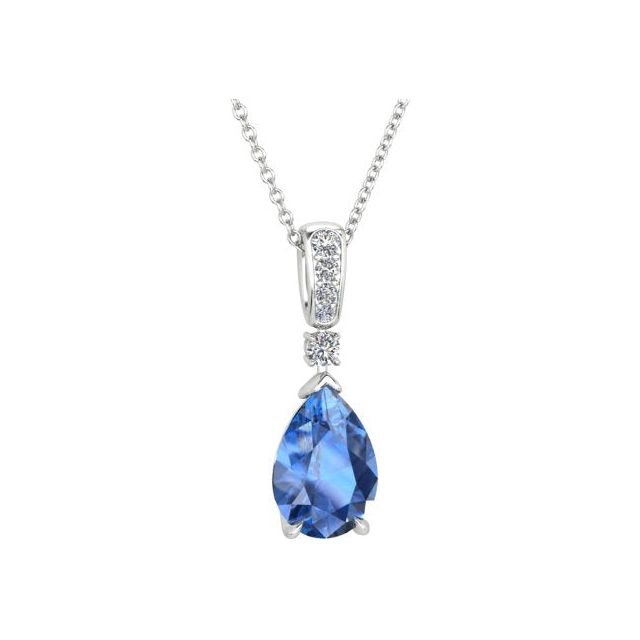 18ct White Gold Pear Tanzanite & Diamond Pendant