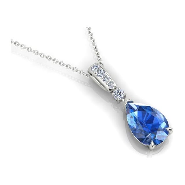 18ct White Gold Pear Tanzanite & Diamond Pendant
