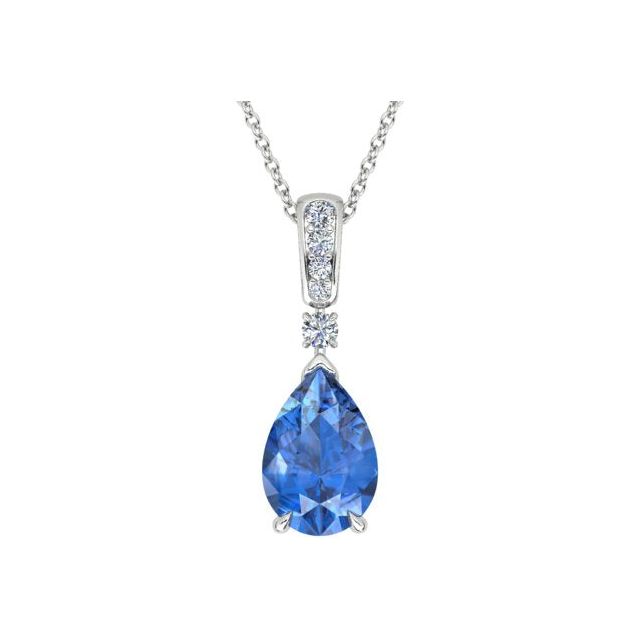 18ct White Gold Pear Tanzanite & Diamond Pendant