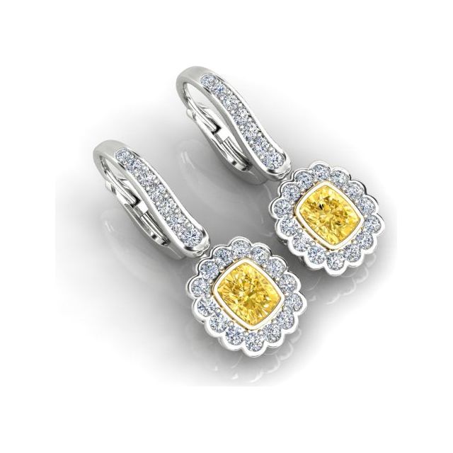18ct White & Yellow Gold 1.72ct Yellow Diamond Drop Earrings