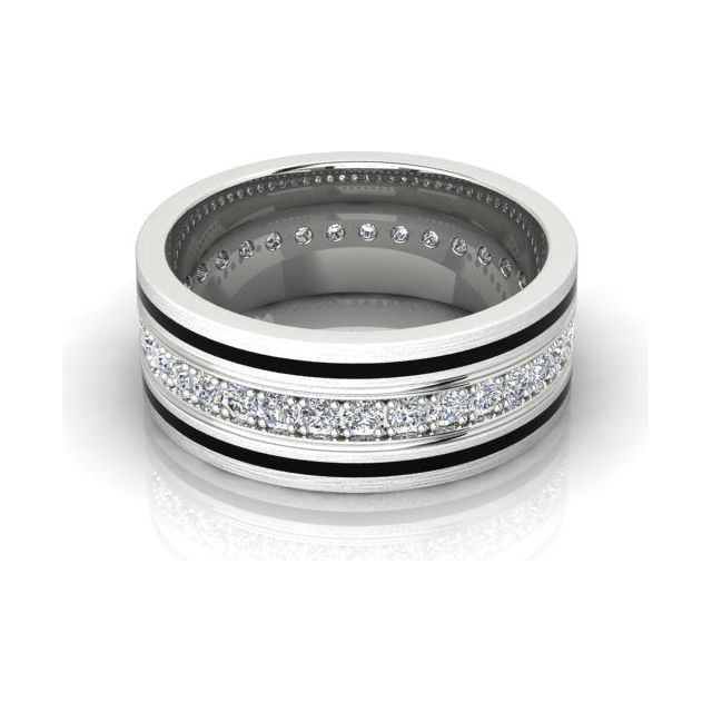 Platinum 1.19ct Full-Circle Diamond & Black Enamel Gents Ring