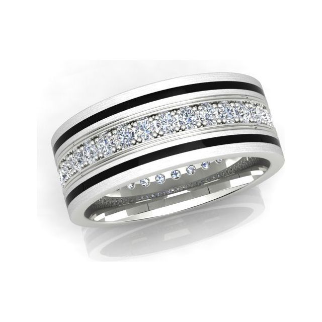 Platinum 1.19ct Full-Circle Diamond & Black Enamel Gents Ring
