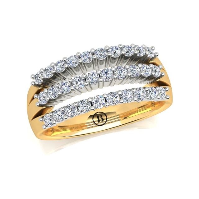 18ct Yellow & White Gold 0.60ct 3-Band Diamond Anniversary Ring
