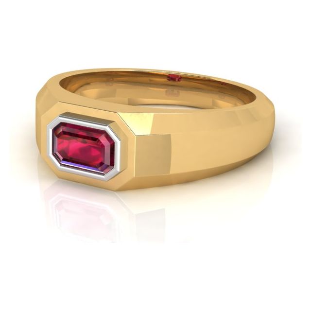 18ct Yellow Gold & Platinum 1.09ct Bezel-Set Ruby Gents Ring