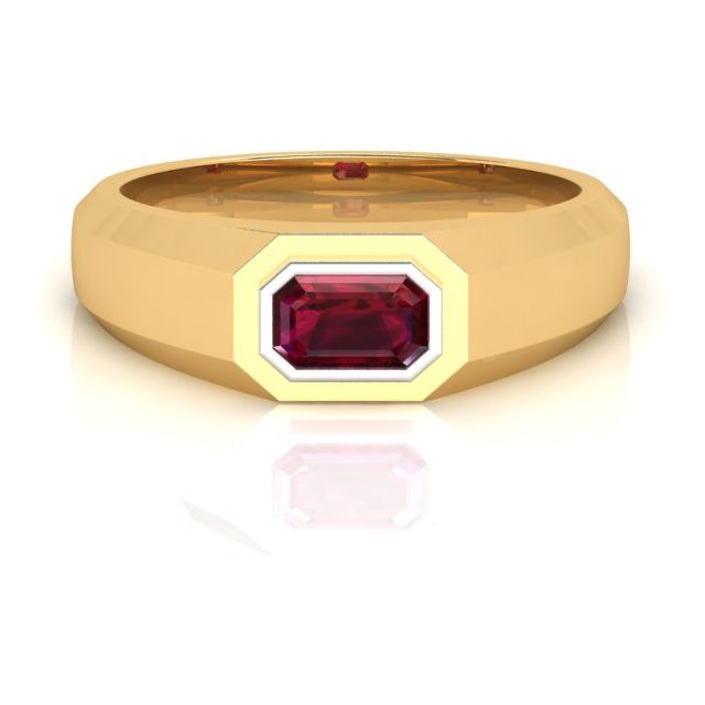 18ct Yellow Gold & Platinum 1.09ct Bezel-Set Ruby Gents Ring