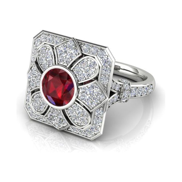 18ct White Gold Art Deco Style 1.57ct Ruby & Diamond Dress Ring