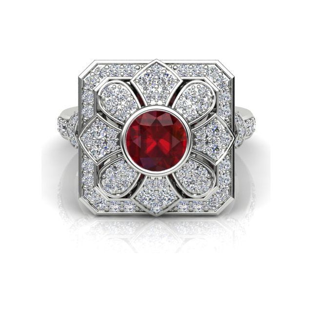 18ct White Gold Art Deco Style 1.57ct Ruby & Diamond Dress Ring