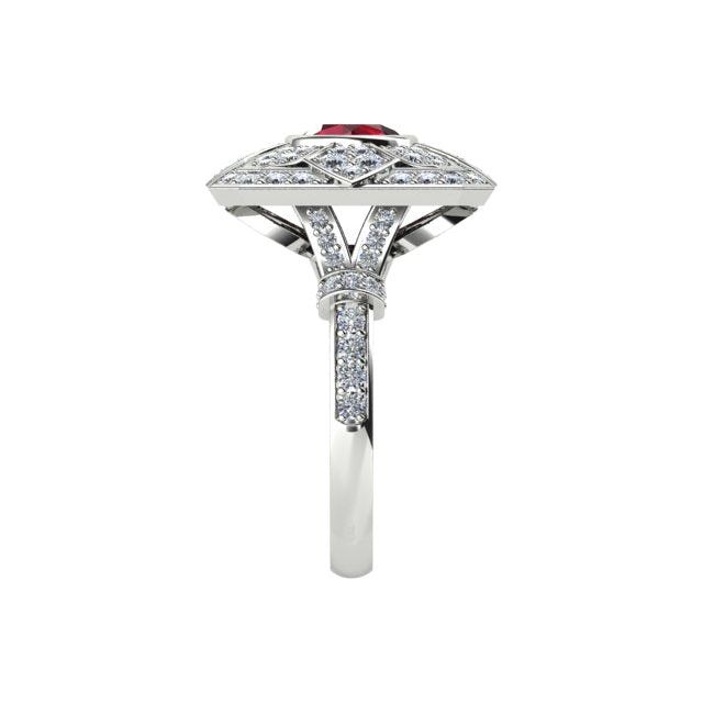18ct White Gold Art Deco Style 1.57ct Ruby & Diamond Dress Ring