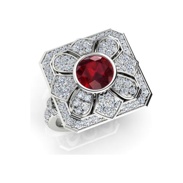 18ct White Gold Art Deco Style 1.57ct Ruby & Diamond Dress Ring
