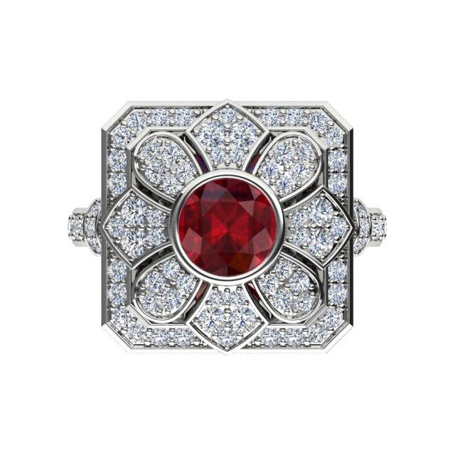 18ct White Gold Art Deco Style 1.57ct Ruby & Diamond Dress Ring