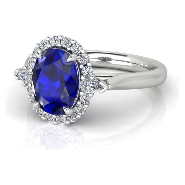 18ct White Gold 2.02ct Ceylon Sapphire & Diamond Halo-Style Dress Ring