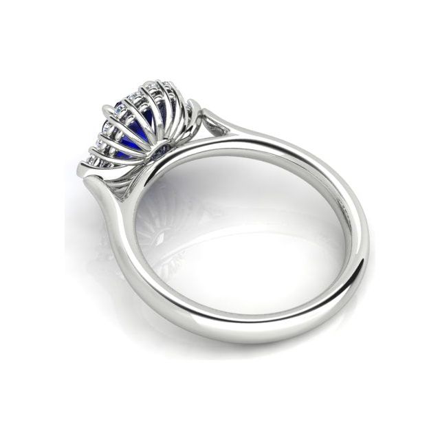 18ct White Gold 2.02ct Ceylon Sapphire & Diamond Halo-Style Dress Ring