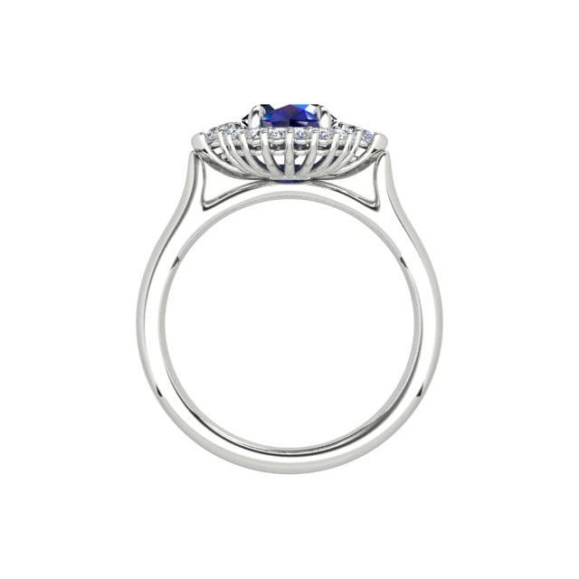 18ct White Gold 2.02ct Ceylon Sapphire & Diamond Halo-Style Dress Ring