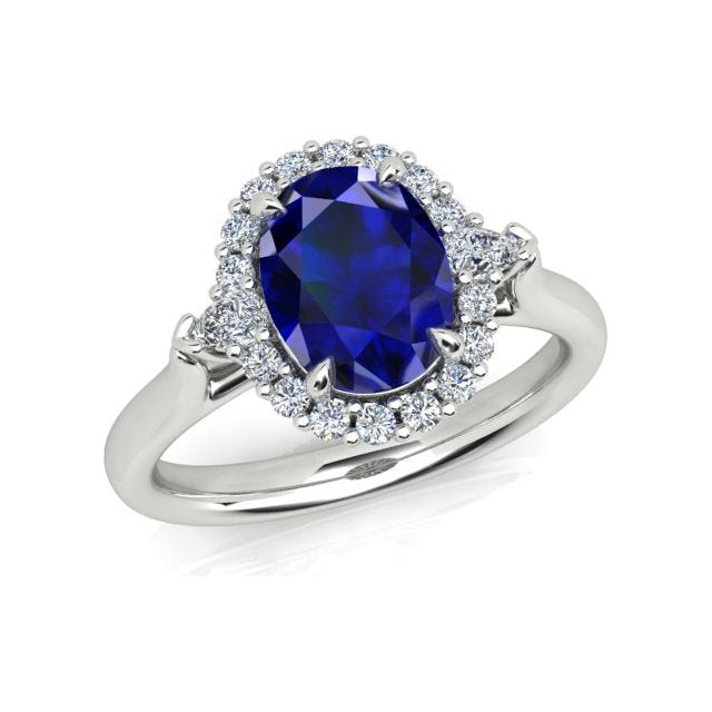 18ct White Gold 2.02ct Ceylon Sapphire & Diamond Halo-Style Dress Ring