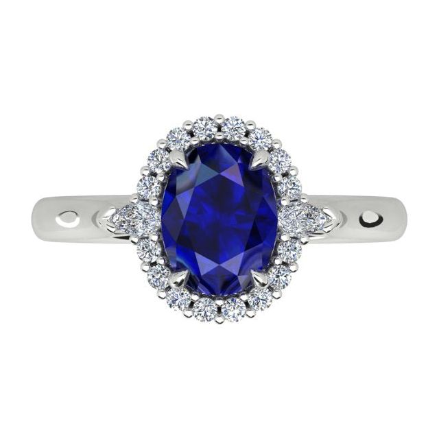 18ct White Gold 2.02ct Ceylon Sapphire & Diamond Halo-Style Dress Ring