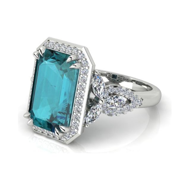 18ct White Gold 5.30ct Indicolite Tourmaline & Diamond Dress Ring