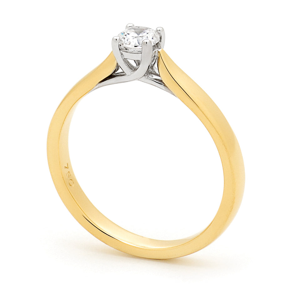 Diamond Set 4 Claw Solitaire Engagement Ring in 18ct Yellow & White Gold