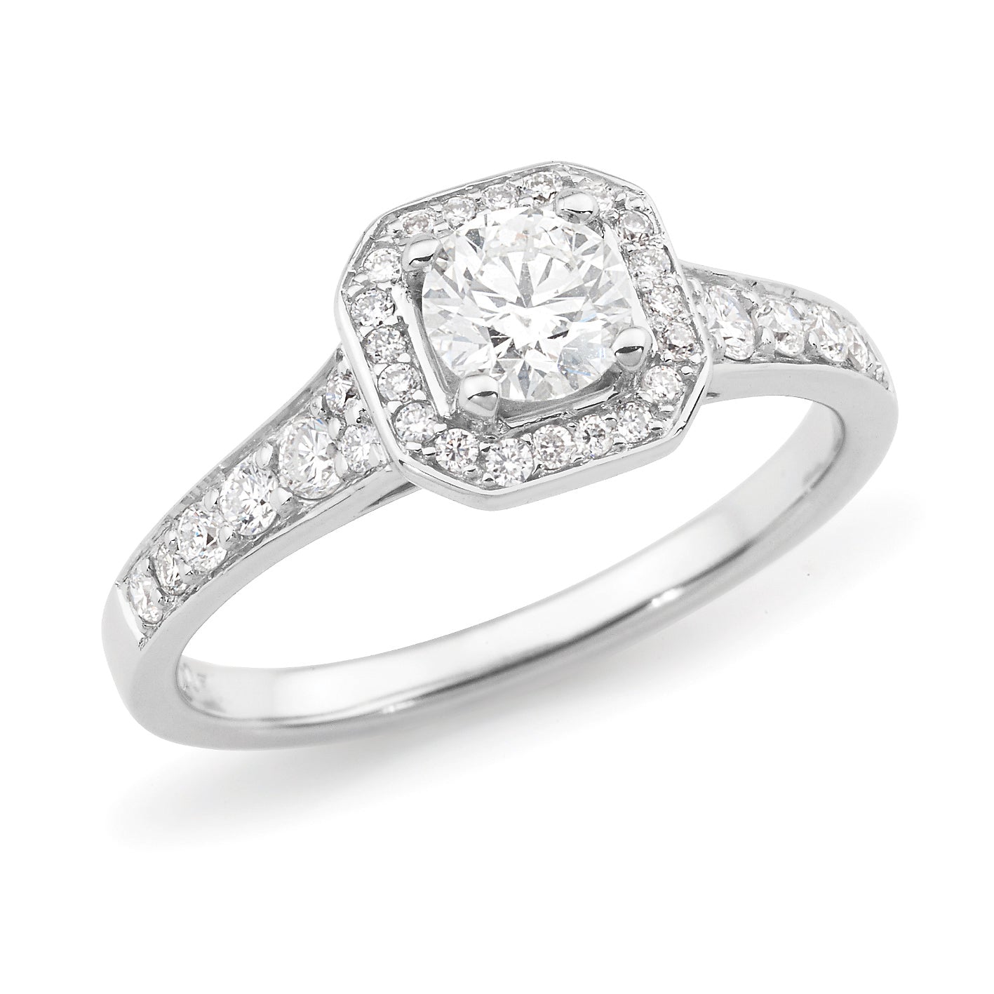 Diamond Set Halo Engagement Ring in 18ct White Gold