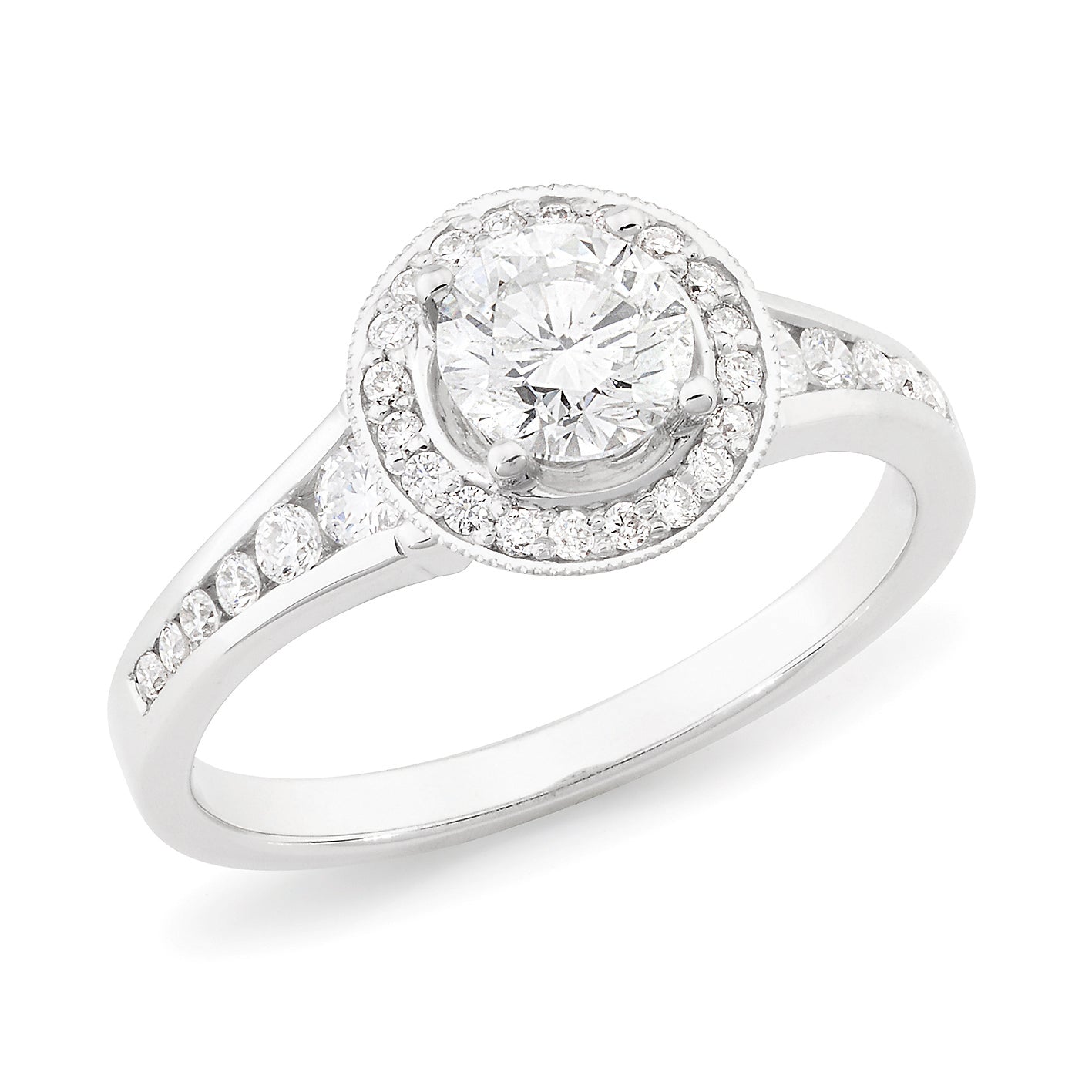 Diamond Set Halo Engagement Ring in 18ct White Gold