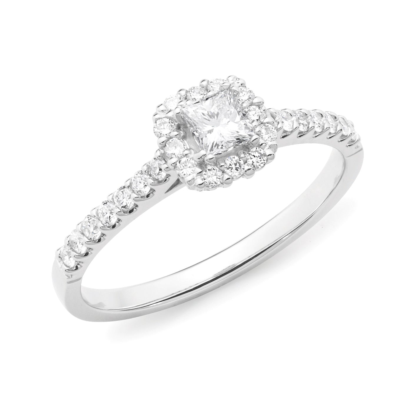 Diamond Set Halo Engagement Ring in 18ct White Gold