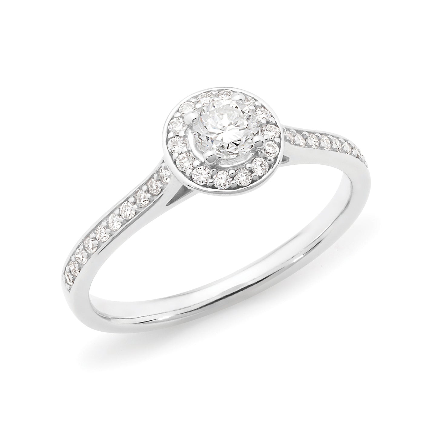 Diamond Set Halo Engagement Ring in 18ct White Gold