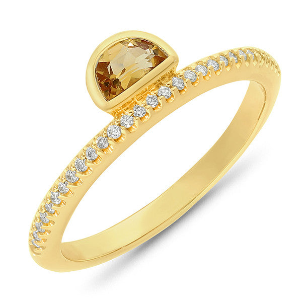 Citrine & Diamond Ring in 9ct Yellow Gold