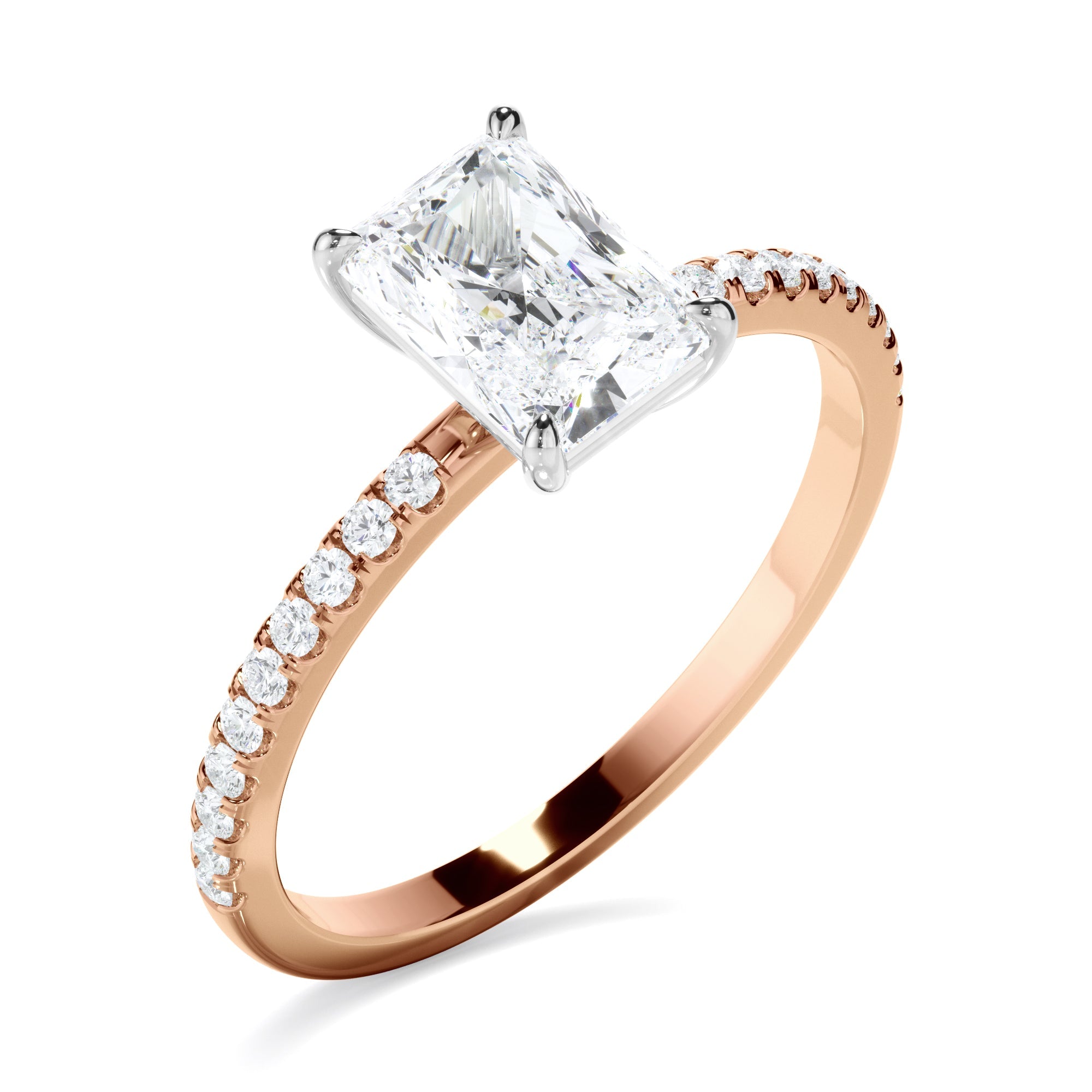 Radiant Cut Diamond Solitaire Engagement Ring With Pave Band