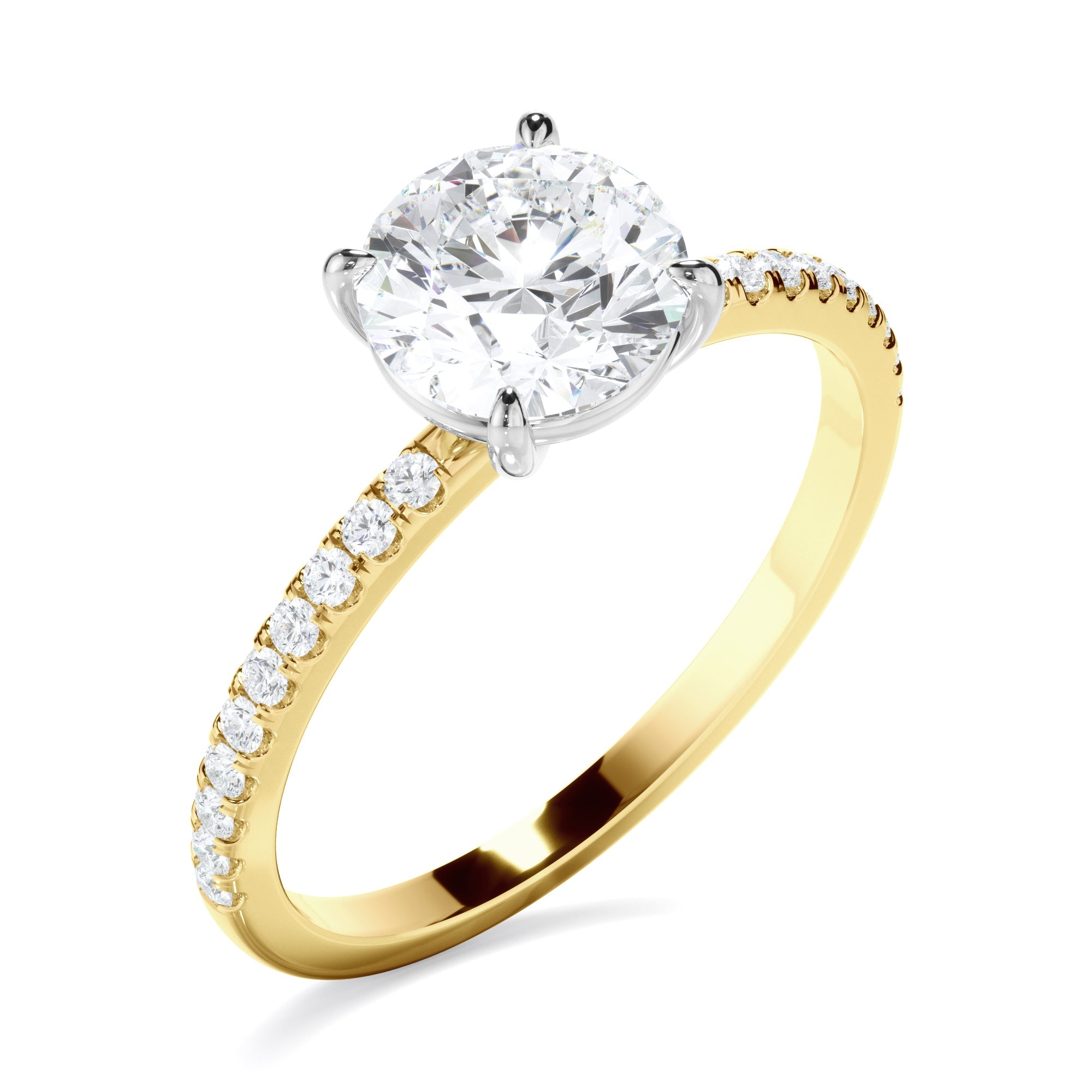 Round Brilliant Cut Diamond Solitaire Engagement Ring With Pave Band