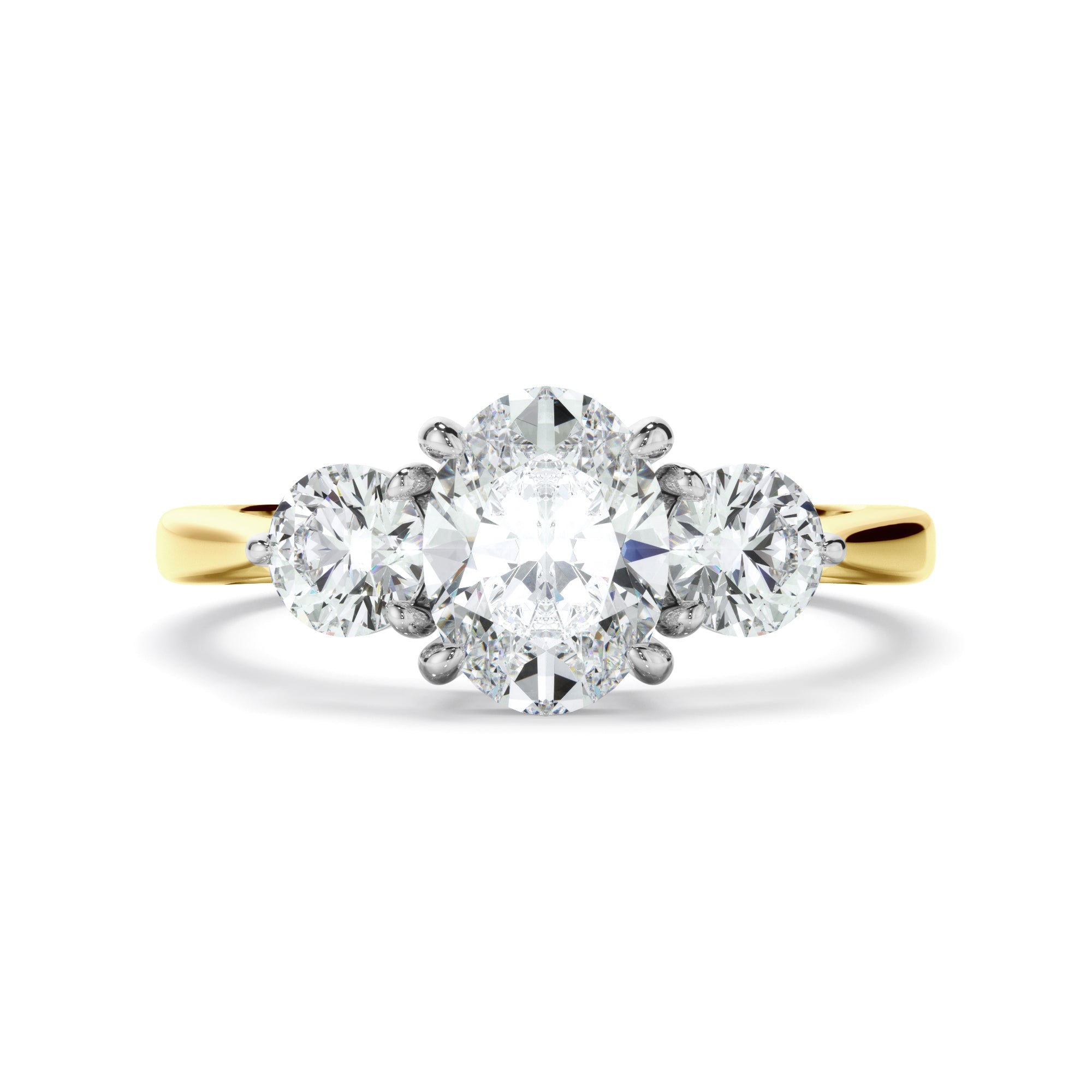 Oval Cut Diamond Trilogy Engagement Ring with Round Brilliant Sides