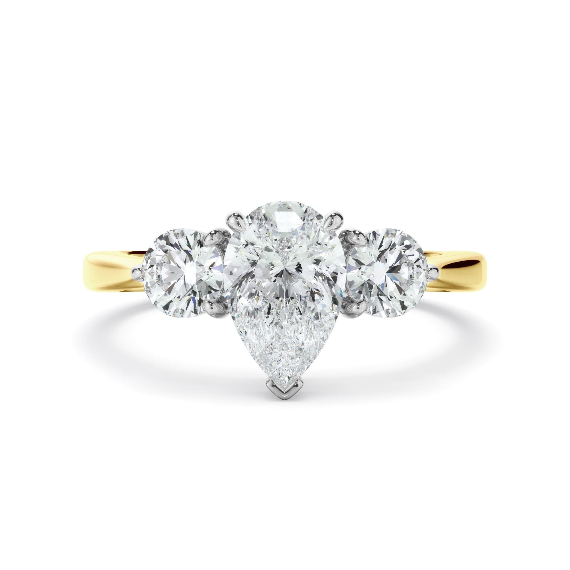 Pear Cut Diamond Trilogy Engagement Ring with Round Brilliant Sides