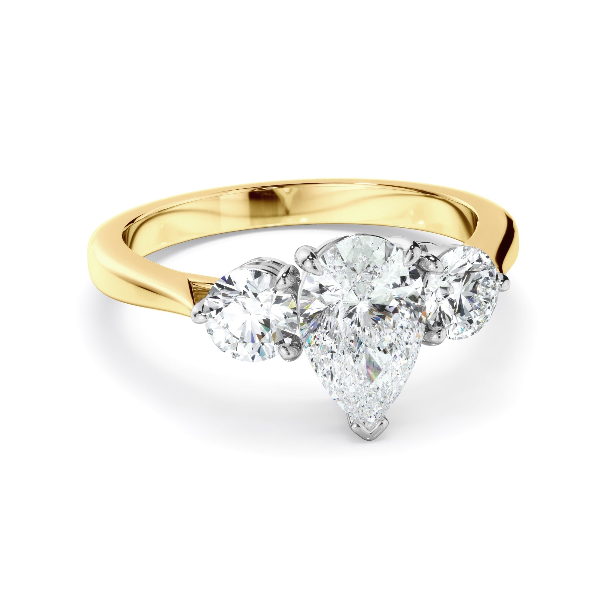 Pear Cut Diamond Trilogy Engagement Ring with Round Brilliant Sides