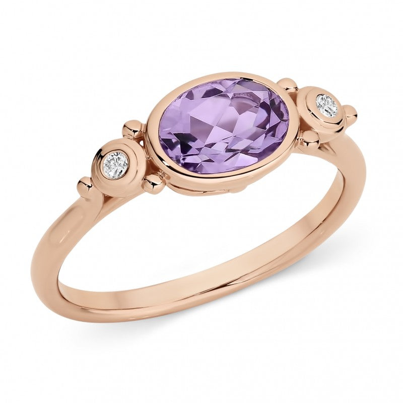 1.2ct Pink Amethyst & Diamond Dress Ring in 9ct Rose Gold