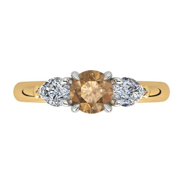 18ct Yellow Gold & Platinum 1.10ct Champagne Diamond Trilogy Dress Ring