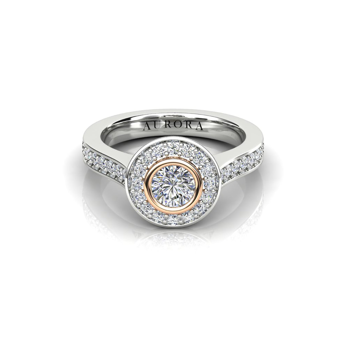 18ct White & Rose Gold Diamond Halo Engagement Ring
