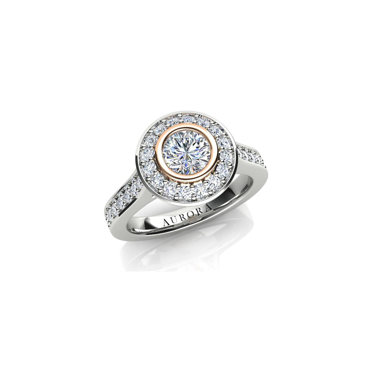 18ct White & Rose Gold Diamond Halo Engagement Ring