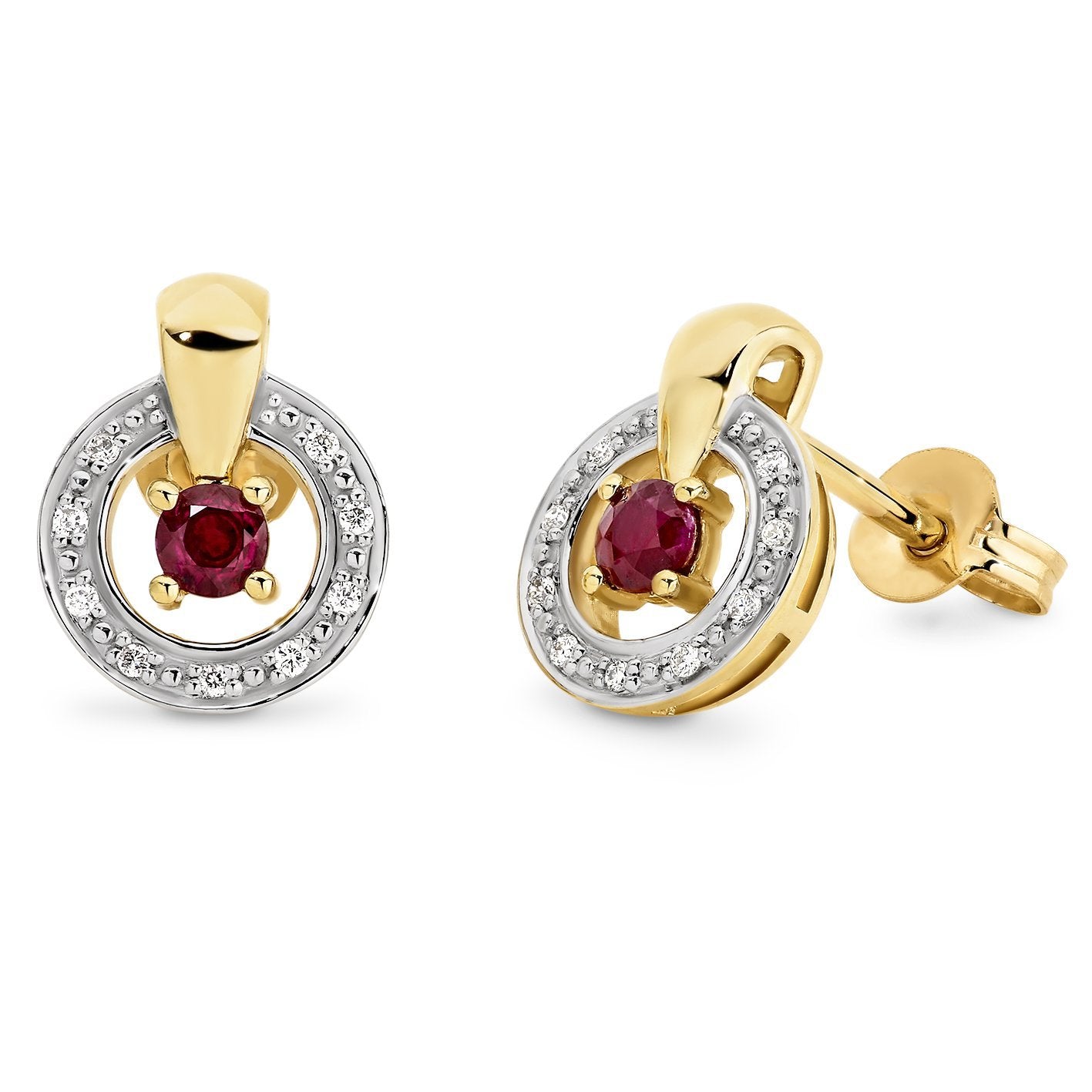 Ruby & Diamond Halo Stud Earrings in 9ct Yellow Gold