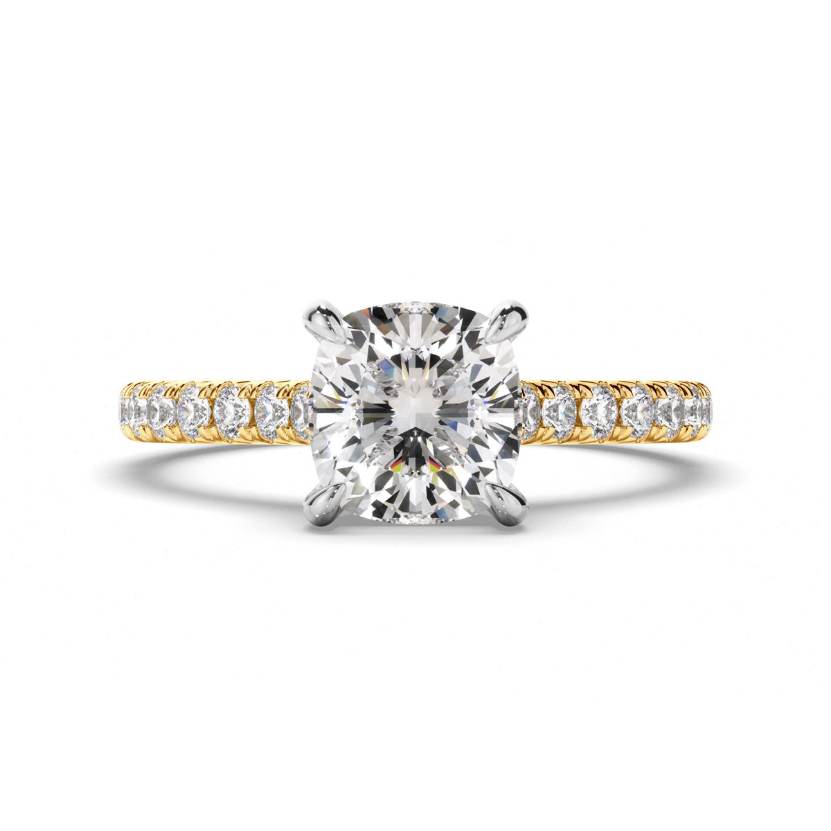 Cushion Cut Diamond Solitaire Engagement Ring With Diamond Sides