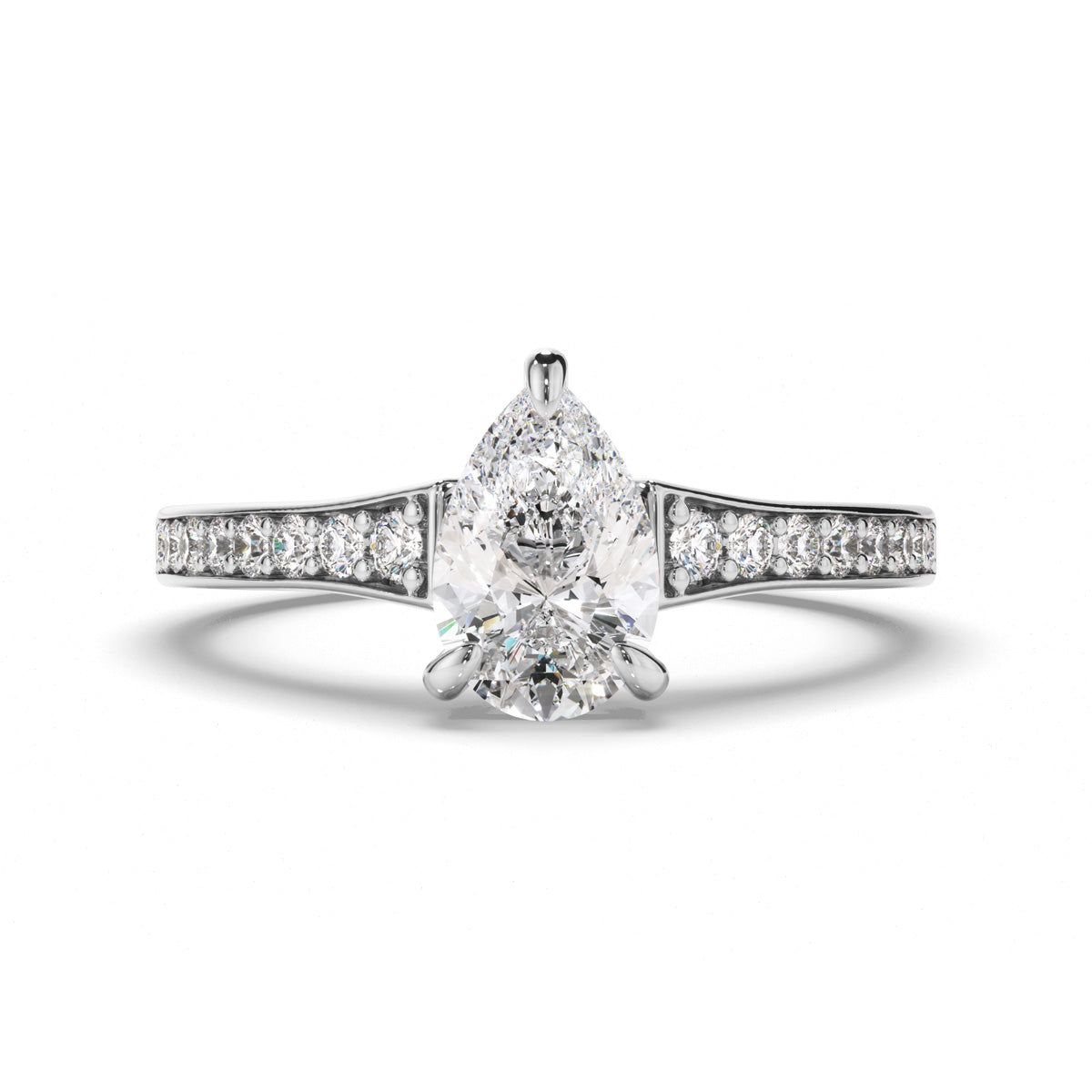 Pear Cut Diamond Engagement Ring with Diamond Sides